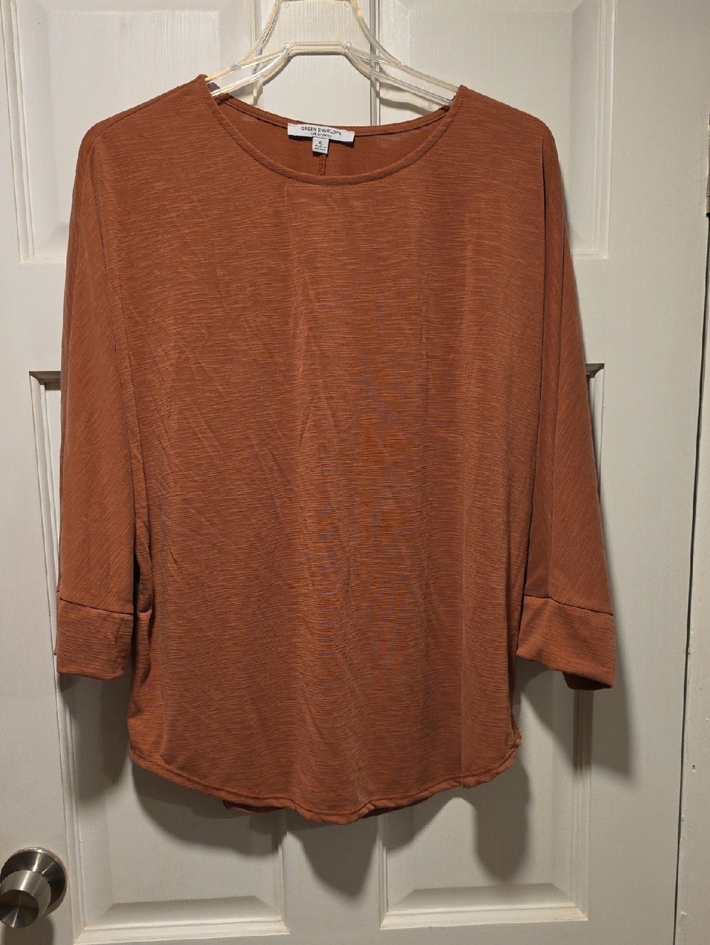 Green Envelope Rust Slub Knit Long Sleeve Top